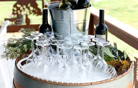 Barrel and glasses at wedding